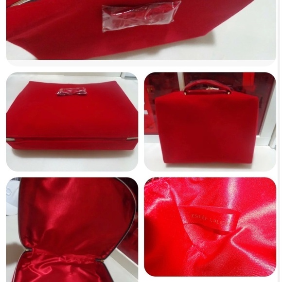 NEW Estee Lauder Red Faux Velvet Zip Cosmetic
Train Case Bag - Picture 4 of 4